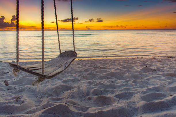 sonnenuntergang am strand - guam stock-fotos und bilder