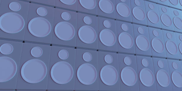 Music art speaker system concept: 3d rendered Loudspeakers in party neon lights. Hi-Fi acoustic sound system close-up. On stage concert, radio work space, dark acoustic sub-woofer tower background with copy space.