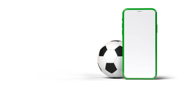 istock Football behind vertical standing white smartphone screen 1425393987