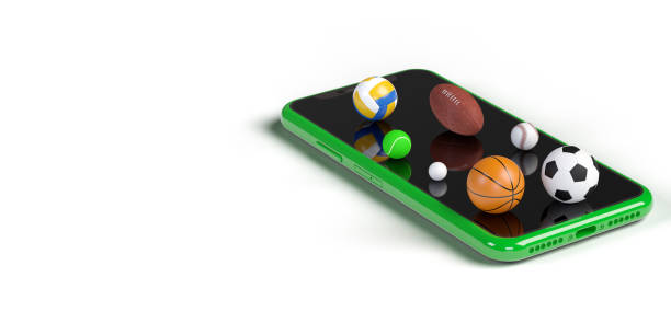 istock Group of balls lying on flat lying black smartphone screen 1425393990