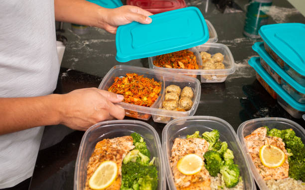 istock Meal Prep Containers Salmon and Meat Balls 1425395652
