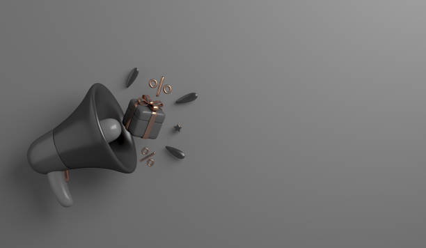 istock Black Friday sale decoration background with gift box, megaphone copy space text, 3D rendering illustration 1425400843