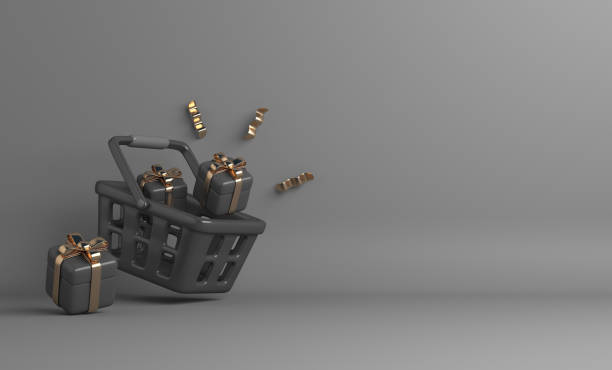 istock Black Friday sale background with  basket cart, gift box, copy space text, 3D rendering illustration 1425400910
