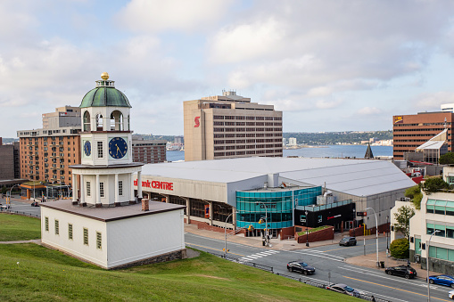 Halifax, Canada - August 30, 2022. View of Halifax city buildings from the top of the citadel hill.