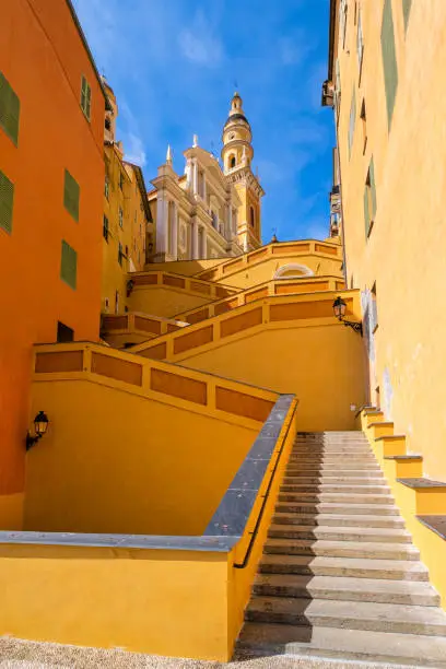 Baroque Basilica of Saint-Michel-Archange, located in the historic center of Menton and accessible from the sea via flights of stairs