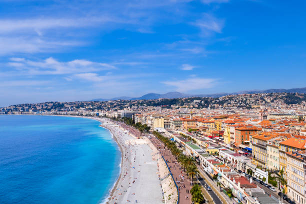 panorama from the colline du château of nice - french riviera - city of nice france french riviera promenade des anglais imagens e fotografias de stock