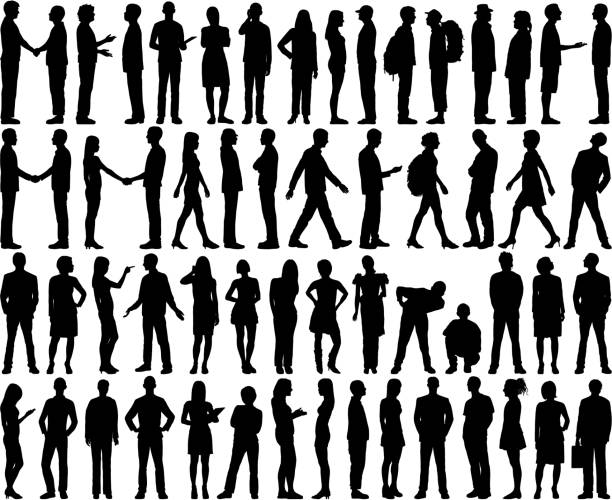 sehr detaillierte menschen - silhouette men people standing stock-grafiken, -clipart, -cartoons und -symbole