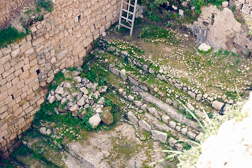 The steps leading down to the Pools of Bethesda. These ancient ruins have been well preserved over 2000 years and give a stunning insight into the traditions of the first century customs.