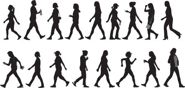 Vector illustration of Women Walking Silhouettes