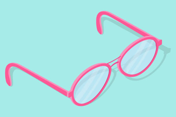 istock Pink glasses isolated on a green background .Isometric image of round glasses .Vector illustration. 1425421271