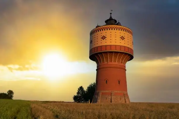 Water tower Mittweida, Saxony to the sunset