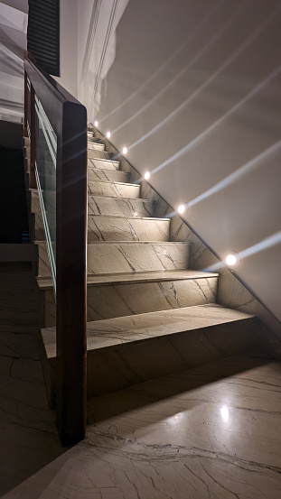 staircase entry in a modern hotel building with ambient LED lighting