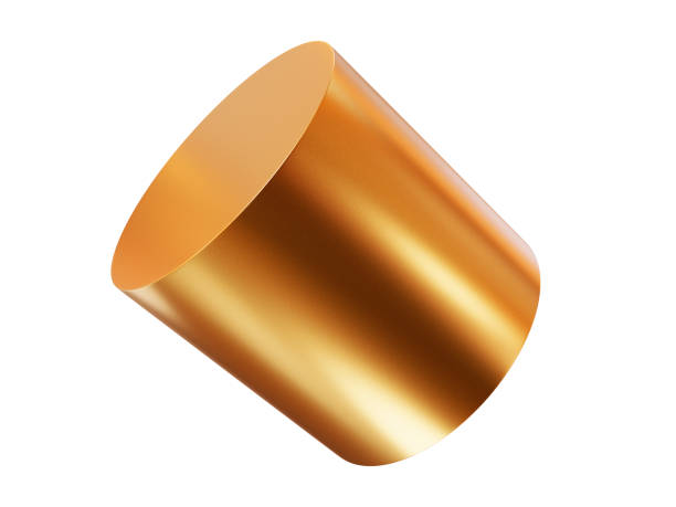 istock 3d gold cylinder geometric element. Metal simple figure for your design on white isolated background. 3d rendering illustration. 1425425423