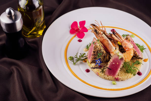 istock Tuna fish tataki with shrimp and couscous 1425430130