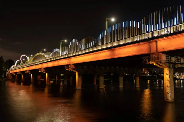 Colorful Ayang bridge at night. Daegu, South Korea