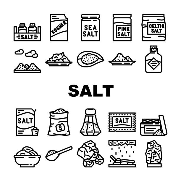 ilustrações de stock, clip art, desenhos animados e ícones de salt sea food crystal powder icons set vector - salt crystal spoon food