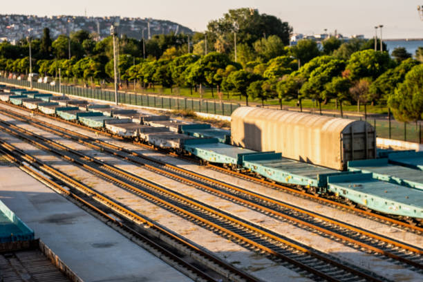 freght wagons and railways at sunset
