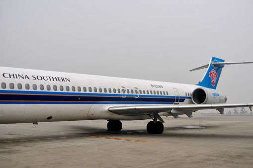 Chengdu, Sichuan, China- November2, 2009: Here is a MD-90 airplance of China Southern Airlines in Chengdu Shuangliu Airport.