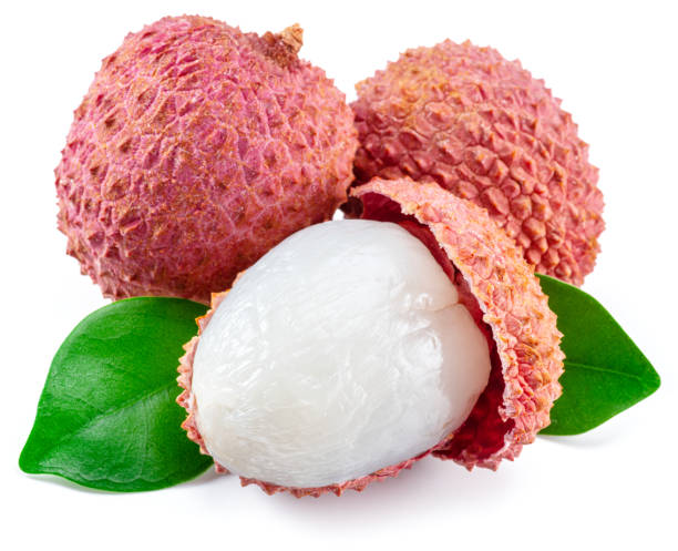istock Whole and opened lychee fruit isolated on white background. 1425432611