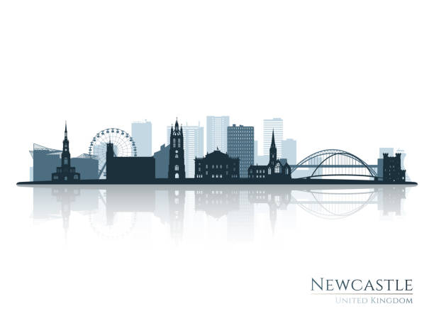 newcastle skyline silhouette with reflection. landscape newcastle, united kingdom. vector illustration. - newcastle stock illustrations