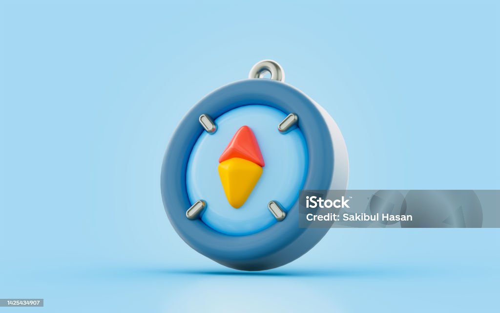 compass sign cartoon look 3d render concept for direction way indicator compass sign cartoon look 3d render concept for direction way indicator marking place Map Stock Photo