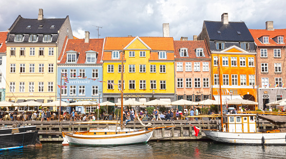 Copenhagen, Denmark on august 21, 2022: Nyhavn district is one of the most famous landmark in Copenhagen