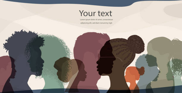 Banner silhouette profile group of men and women of diverse cultures. Diversity multicultural people. Concept of racial equality and anti-racism.Multiethnic community. Friendship. Allyship Possible use to express the concept of equality between multiethnic and multiracial people. Unity and solidarity between people of different cultures. Concept of activist and protest movement. Friendship, solidarity, tolerance and brotherhood among peoples. International and multicultural society and population. Cooperation between communities. Anti-racism protest african american stock illustrations