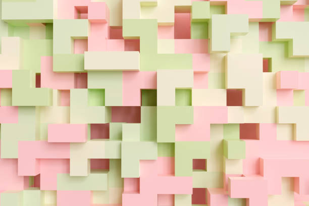 istock Colorful abstract geometric 3d background with random cubes elements. Green and pink pastel palette of colors. Luxury abstract background. Square size. 3d rendering illustration. 1425443081