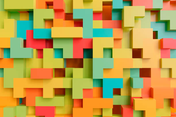 istock Colorful abstract geometric 3d background with different elements and colors for your design. Abstract shapes from tetris game. 3d rendering illustration. 1425443086