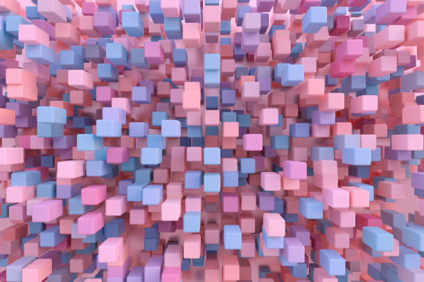 istock Colorful abstract geometric 3d background with random cubes elements. Beige and blue pastel palette of colors. Luxury abstract background. Horizontal size. 3d rendering illustration. 1425443286