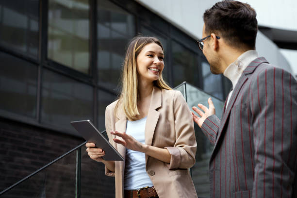 istock Business people discussion teamwork togetherness outdoors concept 1425445529