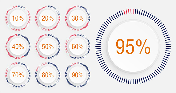 Vector set of stereoscopic circle progress bar percentage diagrams pie +10% symbol collection from to ready to use for web design isometric user interface ui illustration