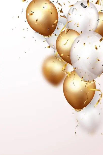 Vector illustration of Celebration background with gold confetti and balloons
