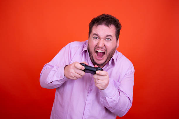 istock Funny fat man and different emotions. 1425449213