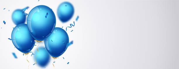 파란색 풍선과 색종이가있는 생일 축하 배너 - backgrounds balloon bunch celebration stock illustrations