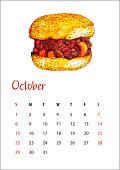 istock calendar sheet for october 2023 appetizing sandwich, sloppy joes, american cuisine, watercolor illustration, sketch, A4 1425450937