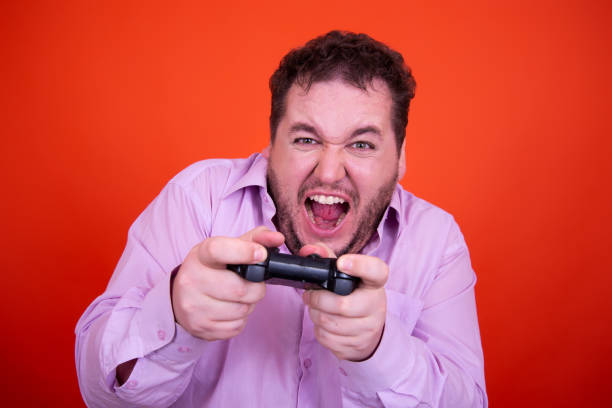 istock Funny fat man and different emotions. 1425450998