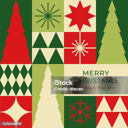 istock Christmas Card with Geometric decoration. 1425456959