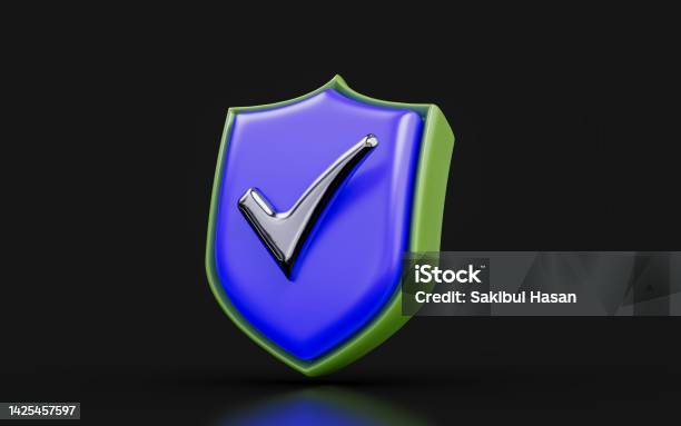 Safety Shiled Check In Security Shield Check Mark Sign On Dark Background 3d Render Concept ...