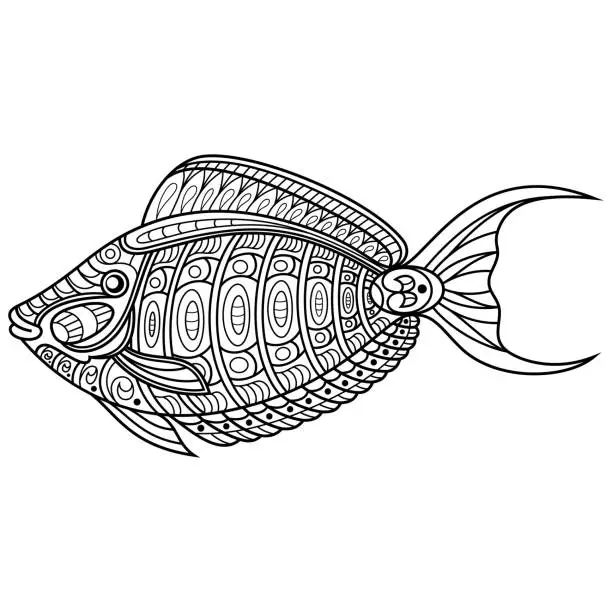 Vector illustration of Hand drawn of orangespine unicornfish