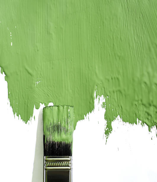 istock Brush green painted background on white paper 1425463477