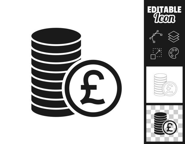 illustrazioni stock, clip art, cartoni animati e icone di tendenza di pile di monete in sterline. icona per il design. facilmente modificabile - heap currency british pounds stack