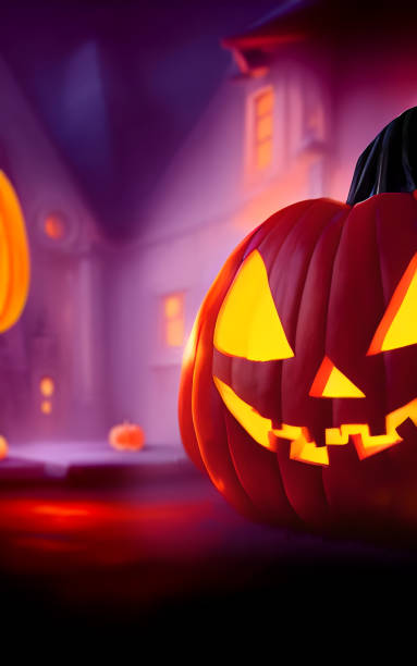 istock Halloween pumpkin with scarry background 1425466597