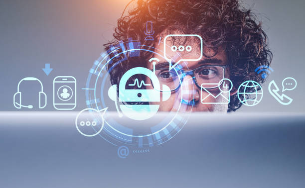 istock Businessman working, chat bot and social network icons, digital connection 1425467265