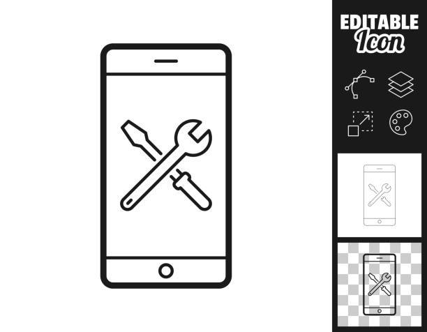 smartphone-einstellungen - extras. icon für design. leicht editierbar - computer repairing work tool clipping path stock-grafiken, -clipart, -cartoons und -symbole
