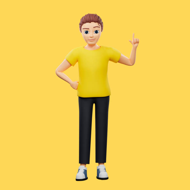 istock Raster illustration of man thinking about the problem. Young guy in a yellow tshirt found a solution to the problem, idea, inspiration, pump your brain, creative thinking. 3d rendering artwork 1425470080