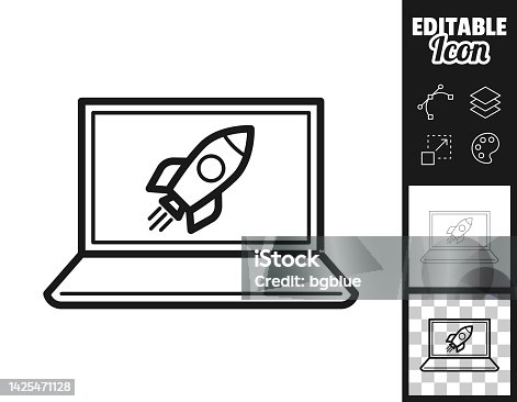 istock Laptop with rocket. Icon for design. Easily editable 1425471128