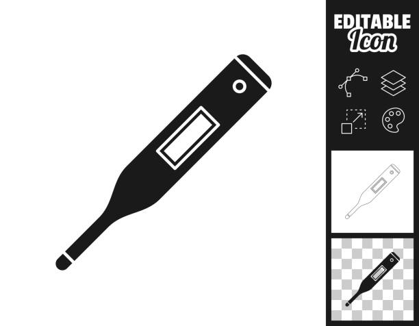 ilustrações de stock, clip art, desenhos animados e ícones de medical thermometer. icon for design. easily editable - termómetro digital