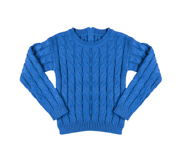blue quente suéter em grande com um padrão - sweater cardigan knitting blue - fotografias e filmes do acervo
