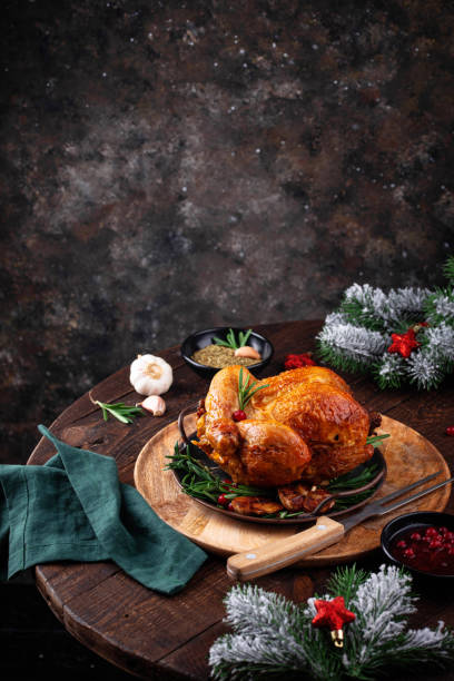 istock Christmas baked chicken for festive dinner. 1425478100